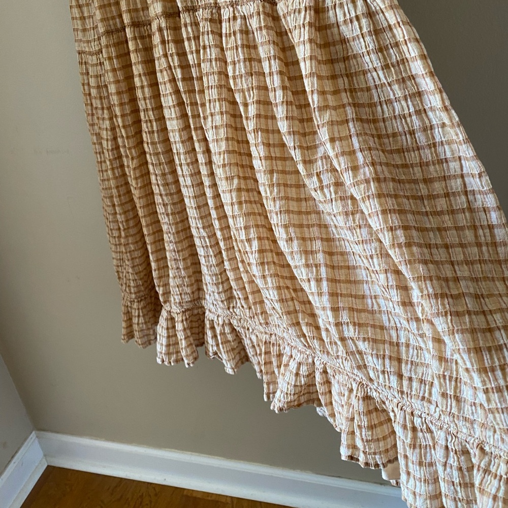 Bobbie Wren Boho Tiered Maxi Dress in Tan Check Print Large - Picture 2 of 9